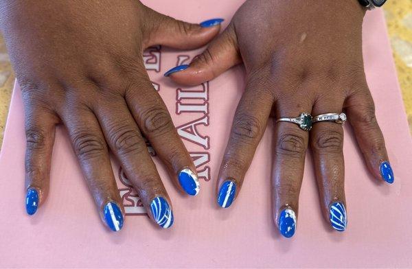 My Lovely Royal Blue and white nails