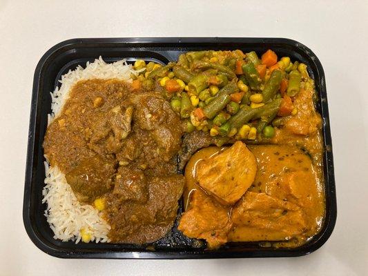 Lunch Combo 5 -Lamb curry -Chicken Tikka Masala -Mixed Vegetables -Rice