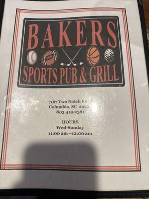 Front of menu