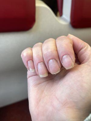 My nails were all the length of my pinky and ring finger when I walked in. No cuticle care as requested, no attention to detail or care.