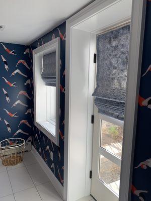 cordless roman shades in pool changing room