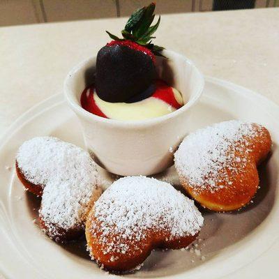 Valentine's Day Dessert Special! Delicious Beignets, Ice Cream and Chocolate Covered Strawberry!