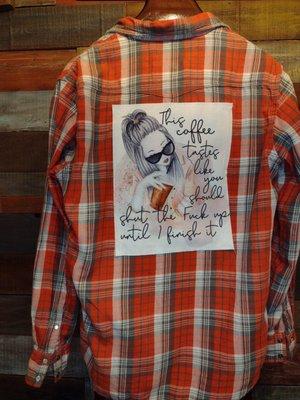 Upcycled Flannel Shirt, women's flannel shirts, concert tee, custom flannel, sublimation