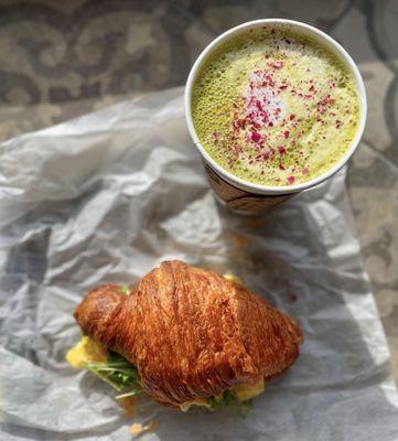 Hot Rose Matcha Latte 12oz, Sandwich Breakfast