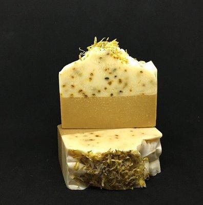 Handmade Goat Milk Soap with local honey, pollen, lemongrass essential oil and turmeric.