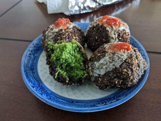 Love how bright herby green these falafel are! They reheat super well in the air fryer :)