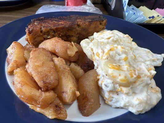 Meat loaf, baked apples, scalloped potatoes