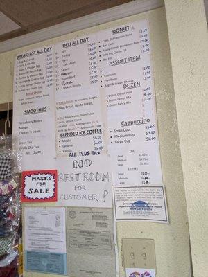 Wall menu with prices