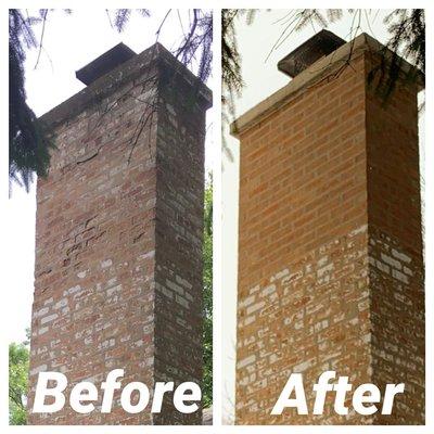 Rebuilt the top half of the chimney above the roof level.