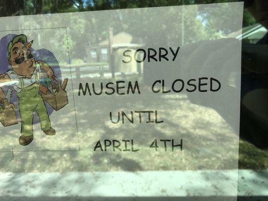 The website just lists their Sunday hours. We show up and see this sign stating they're closed until April 4, 2017.