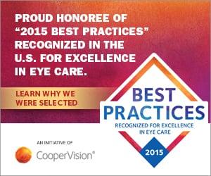 Best Practice Award for 2015 presented by CooperVision