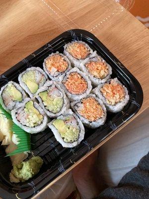 Spicy Crab Roll and California Roll