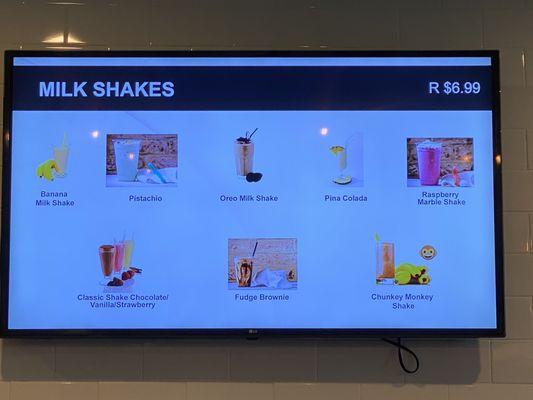 Milk Shake Menu