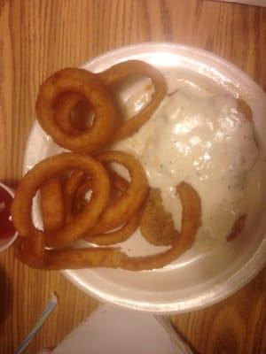 Country fried steak w/onion rings!