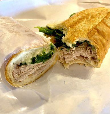 Roasted Pork, Broccoli Rabe & Mozzarella on garlic bread