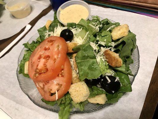 Side "Caesar" salad. Because it has Caesar dressing.