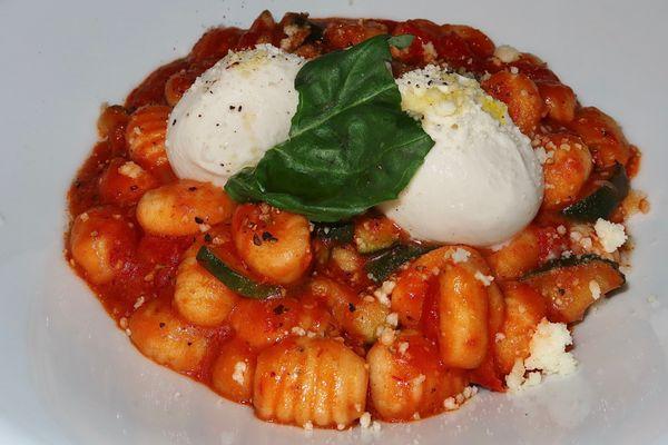 For Pasta we had the Potato Gnocchi made with Italian sun-dried tomato pesto, burrata cheese, & zucchini.