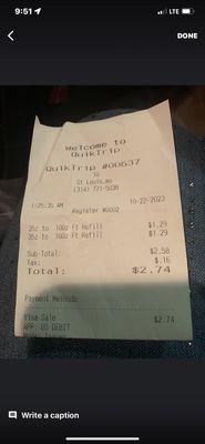 Receipt from store at 1:25AM 10/22/23