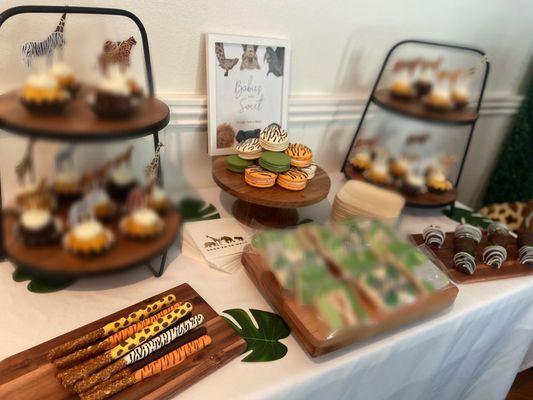 Chocolate covered pretzels, macaroons and chocolate covered strawberries