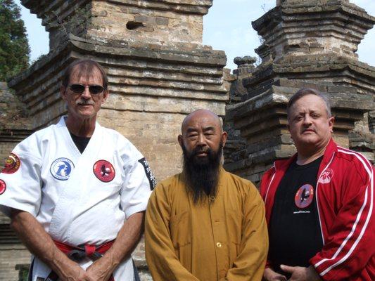 The Pagoda Forest at the Shaolin Temple with Prof. George Dillman and Head Abbot, Shi Du Jing in 2006.