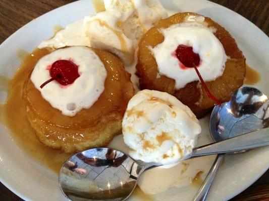 Pineapple Upside Down Cake a la mode, crowned with caramel sauce. So damn good!