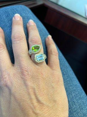 Custom design mothers ring... in love  #peridot #aquamarine