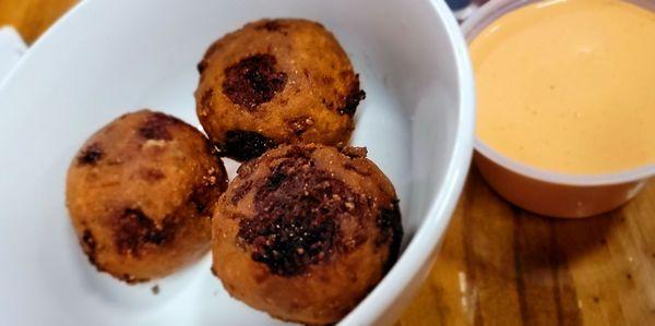 Boudin balls with Cajun ranch- must get these!!!