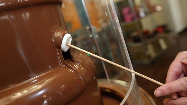 Our 4 foot fountain runs all the time waiting for you to dip a marshmallow, pretzel or to take a shot full of chocolate!