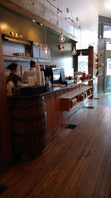 Very cool counter with pour over coffee station. Awesome woodwork detail.