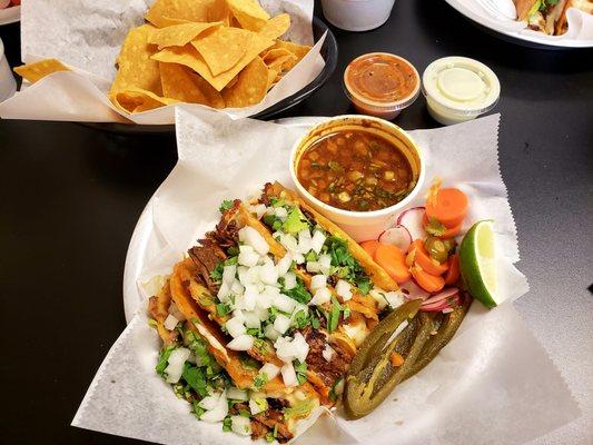 Birria Tacos with broth for dipping. Awesome!