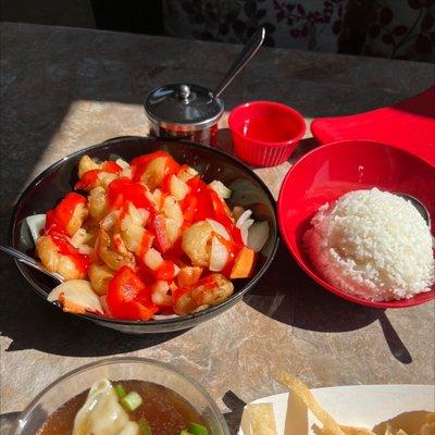 Sweet and sour shrimp with white rice