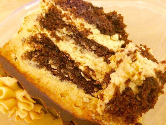 Chocolate peanut butter cake, it's irresistible! I've gotten a slice every time they have it.