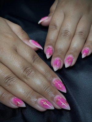 Acrylics with aura and hand-painted nail art