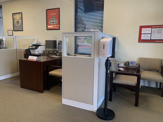 Sanitizer station and waiting area