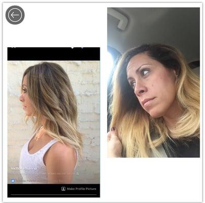 Picture on the left is the before picture on the right is after.  The worst hair salon I've ever been to.