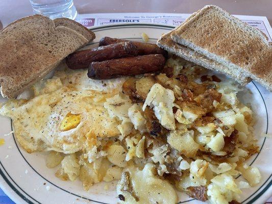 2 Eggs Any Style with Fresh Homefries, Toast and Side of Sausage Breakfast - over medium