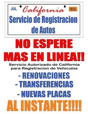 Cambio de Nombre, Renovaciones de Registracion, Placas y Stickers! Todo al momento! 12421 Whittier Blvd. Whittier, CA 90602 (323)357-0317