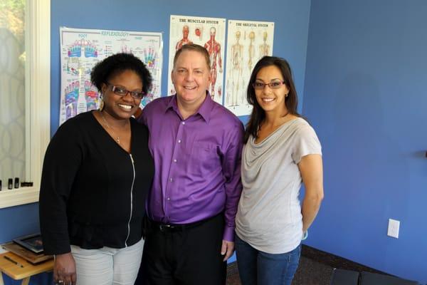 April Cooper, Office Manager; Dr. Rick Bonar, Doctor of Chiropractic; and Janice Toy, Chiropractic Assistant