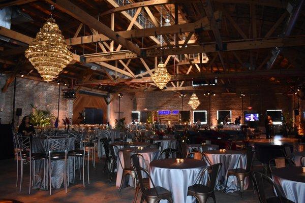 Grand lights and ample space in our Industrial Upscale Event venue in Phoenix