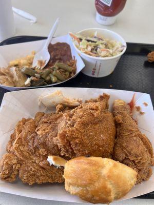 4 pcs fried 4 Piece Chicken Meal Deal with cole slaw . They gave me a free side sampler plate