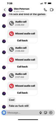 Screenshot of DJ Glen Coco harassing IG. Calling me names and unwanted calls after Thirsty's on Saturday.