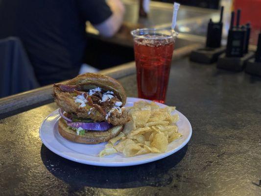 Cheddar Bacon Ranch Chicken Sandwich Hand Breaded with House made Ranch