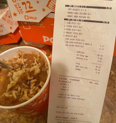 They gave us Red Beans and Rice and the receipt clearly shows Mashed Potatoes with Cajun Gravy