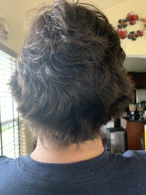 The back.. choppy, uneven at the bottom.....