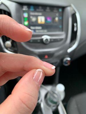 the white line doesn't meet the edge of my nail. this is one of several nails like this