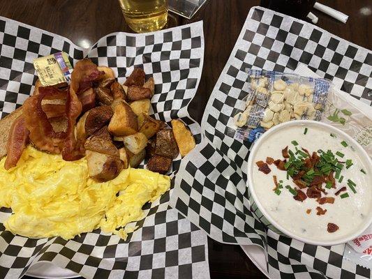 Breakfast special (16.50) + the Clam chowder (10.99)