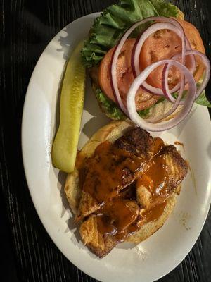 Pan Fried Cajun Salmon sandwich (6oz of salmon, $12.99)