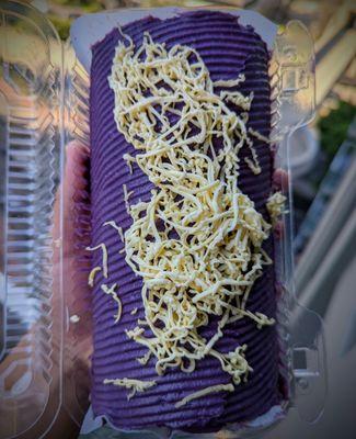 Ube yema cake. Moist ube sponge cake with ube halaya rolled with an Ube yema icing. Deeelish