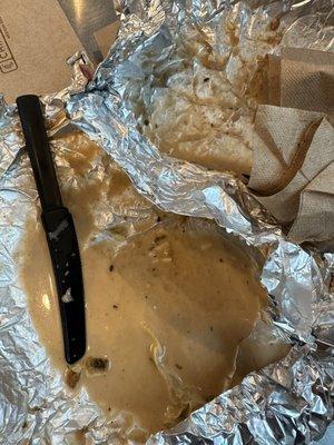 My burrito swiftly fell apart, leaving 2 lakes of liquid on the foil it came wrapped in.