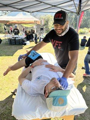 Jonathan taking care of finishers of Sean O'Brien Trail Races